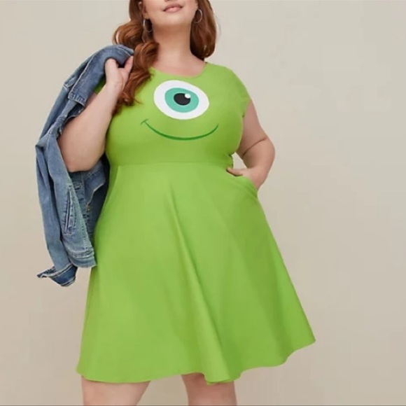TORRID NWT DISNEY PIXAR MONSTER'S INC LATTICE BACK DRESS - SUPER SOFT MIKE GREEN - Picture 2 of 6